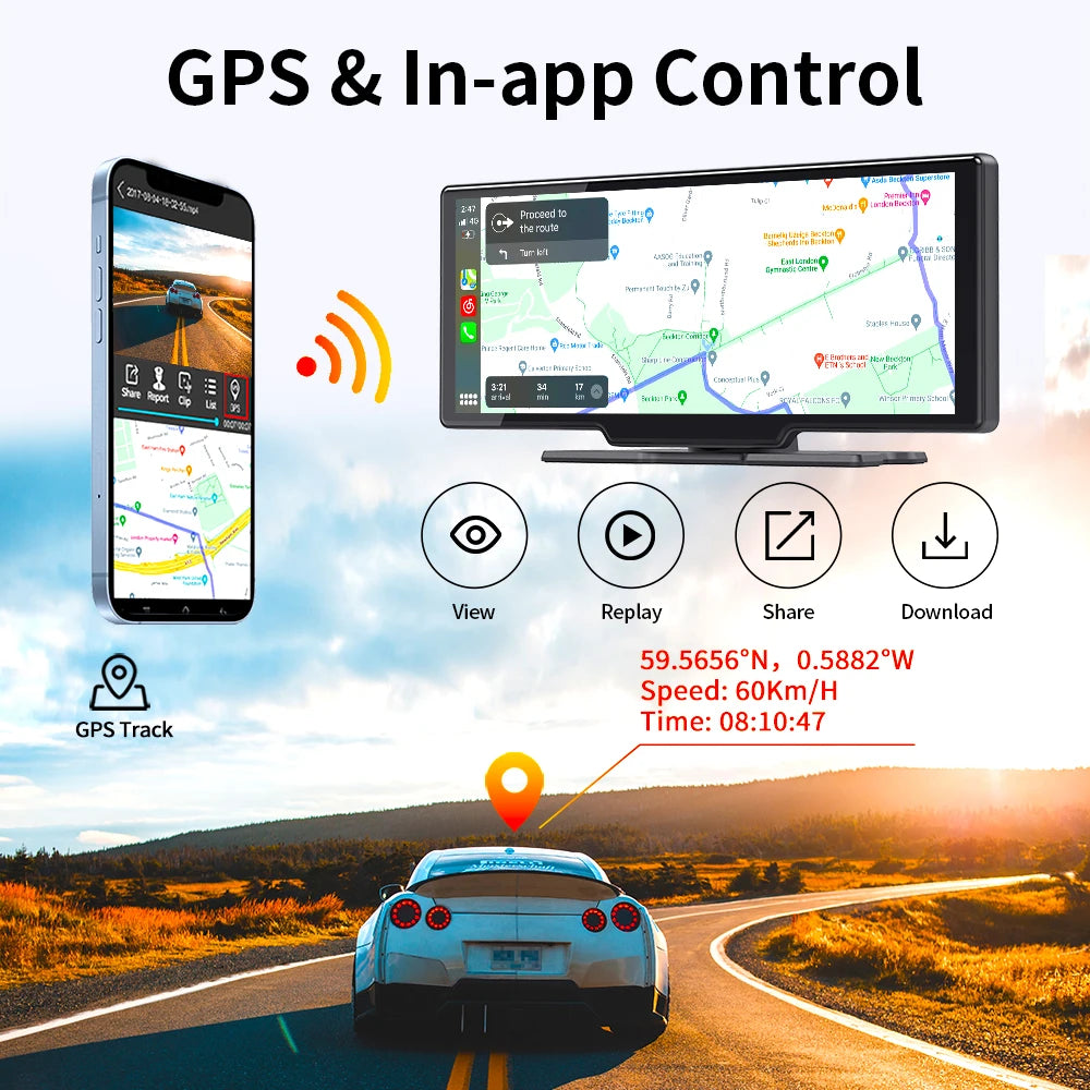 10.26" 4K Dash Cam ADAS Wireless CarPlay Android Auto | 5G WiFi GPS Navigation DVR