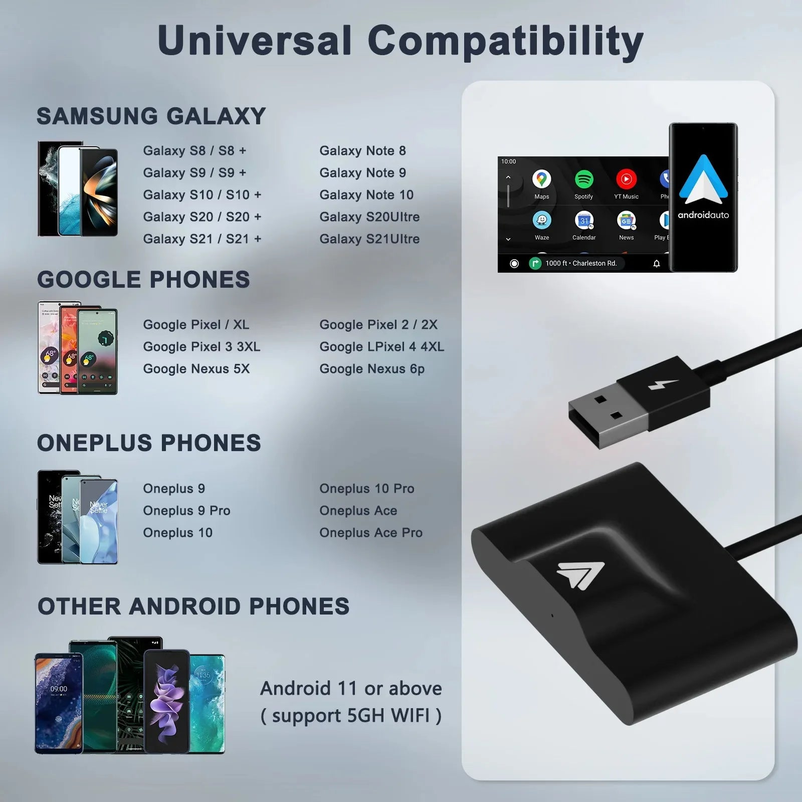 Wireless CarPlay Adapter for iPhone & Android | Convert Wired to Wireless USB/Type-C