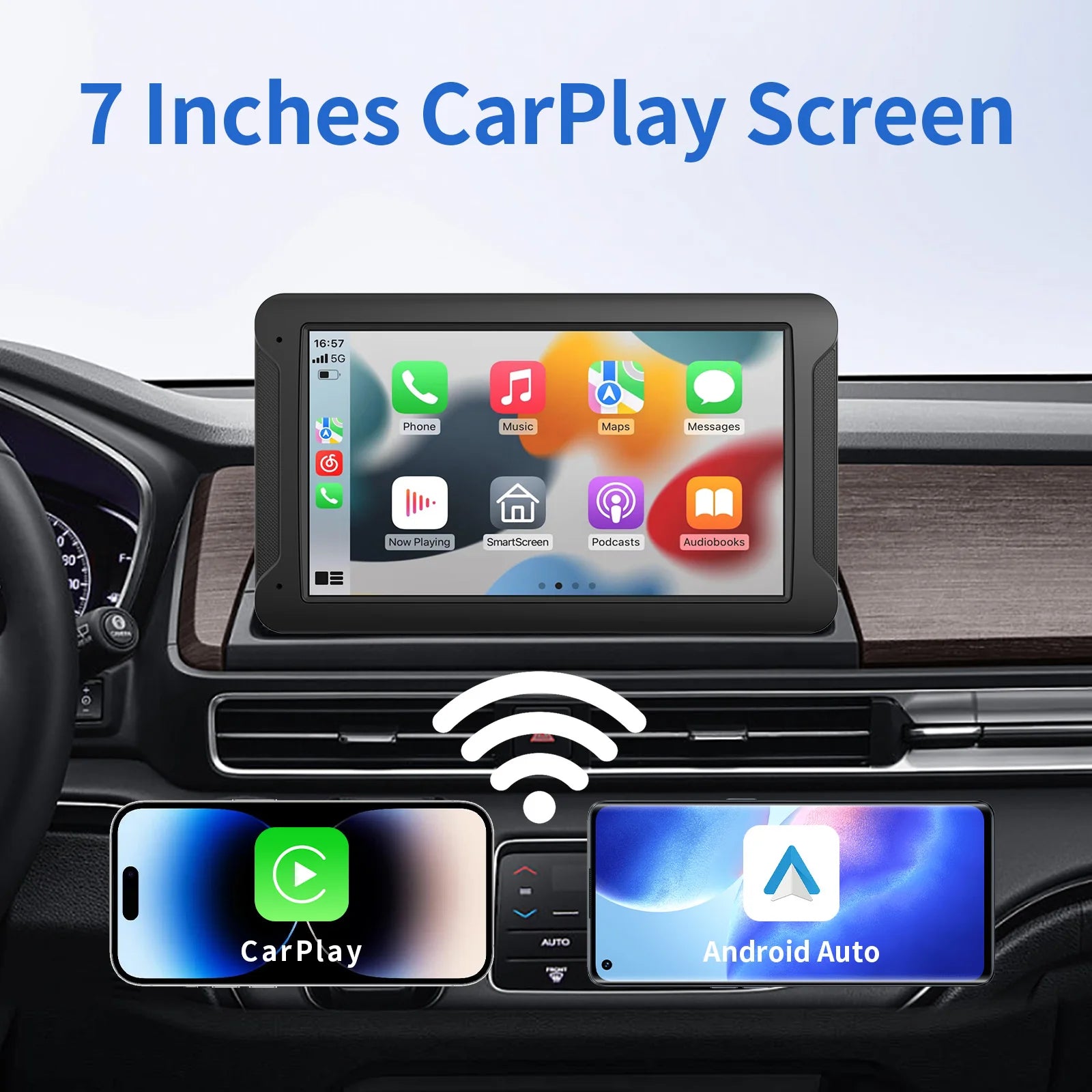 Universal Portable CarPlay Screen | Wireless Car Stereo with Android Auto Touchscreen