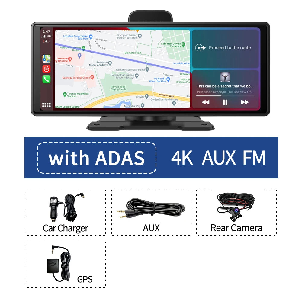 10.26" 4K Dash Cam ADAS Wireless CarPlay Android Auto | 5G WiFi GPS Navigation DVR