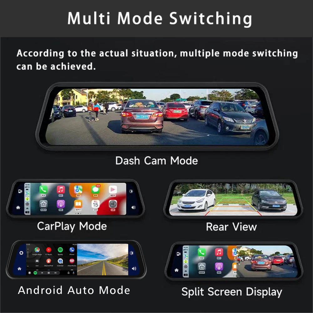 Dash Cam 4K 2160P CarPlay Android Auto | Rearview Mirror GPS 5G WiFi FM AUX DVR