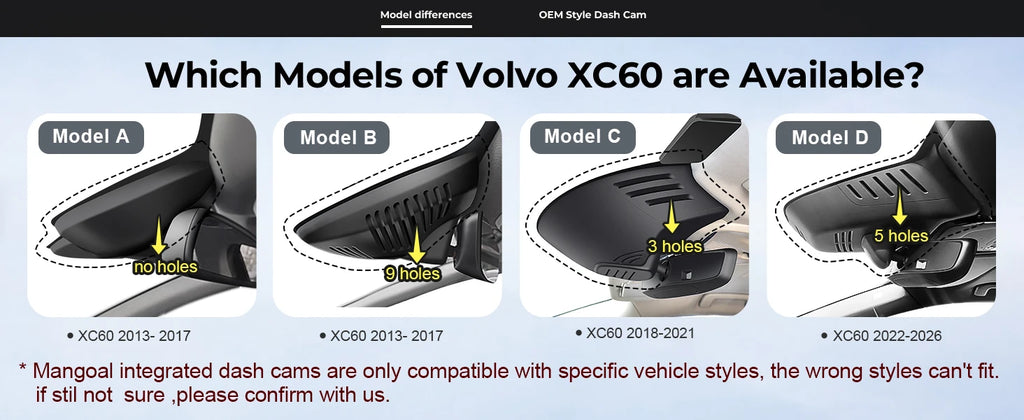 Dash Cam 4K for Volvo XC60 2013-2026 | WiFi Night Vision DVR Camera Recorder