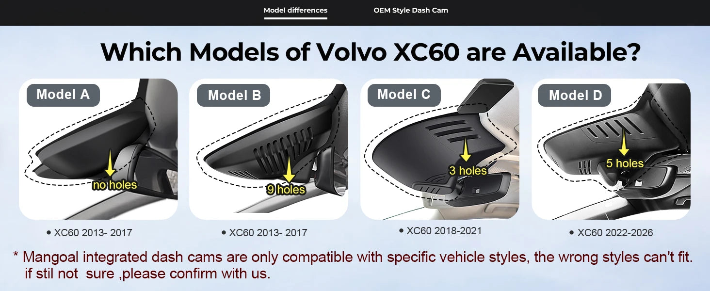 Dash Cam 4K for Volvo XC60 2013-2026 | WiFi Night Vision DVR Camera Recorder