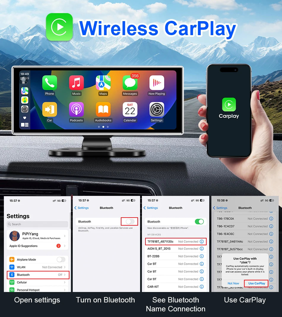 11.26" Dash Cam 4K Car DVR Wireless CarPlay Android Auto | GPS Dual Lens 5G WiFi FM