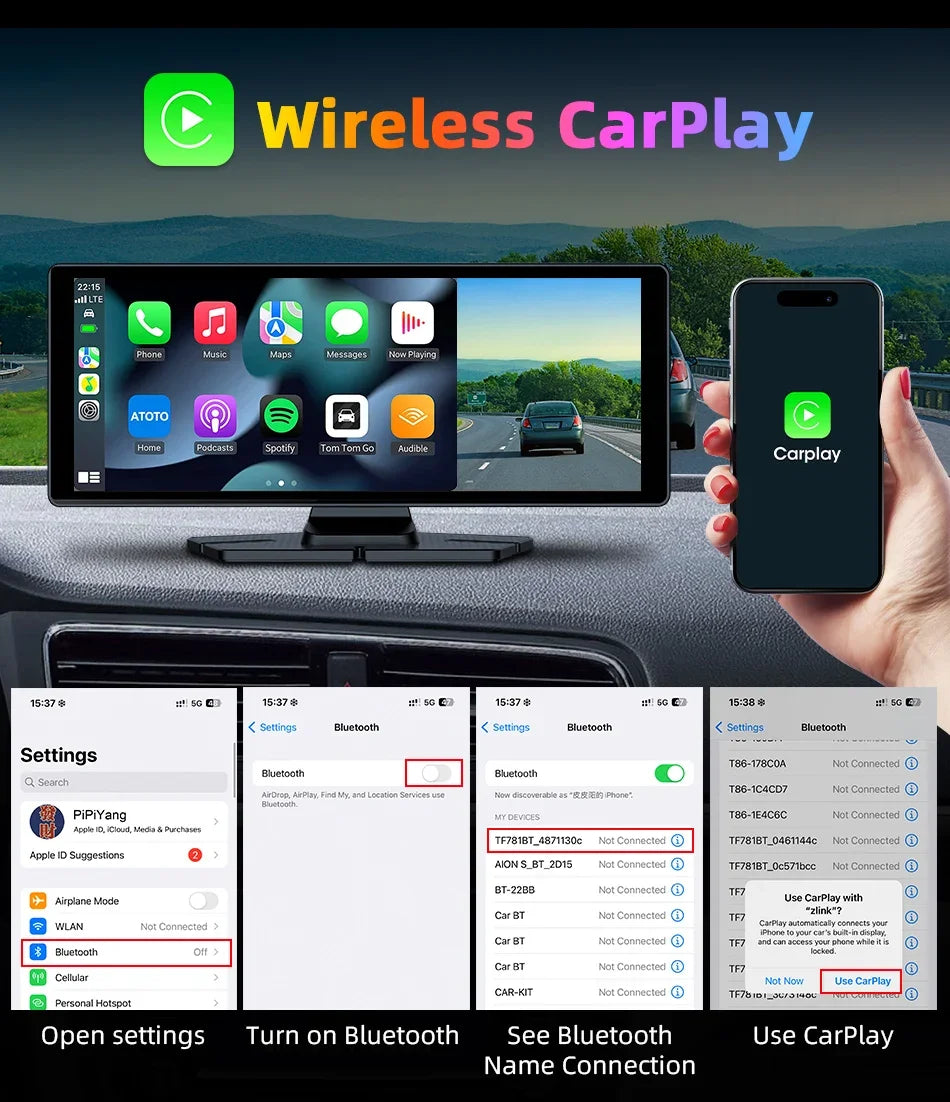 7"/10.26" 4K Dash Cam Wireless CarPlay Android Auto | 350° Rotating Lens GPS DVR