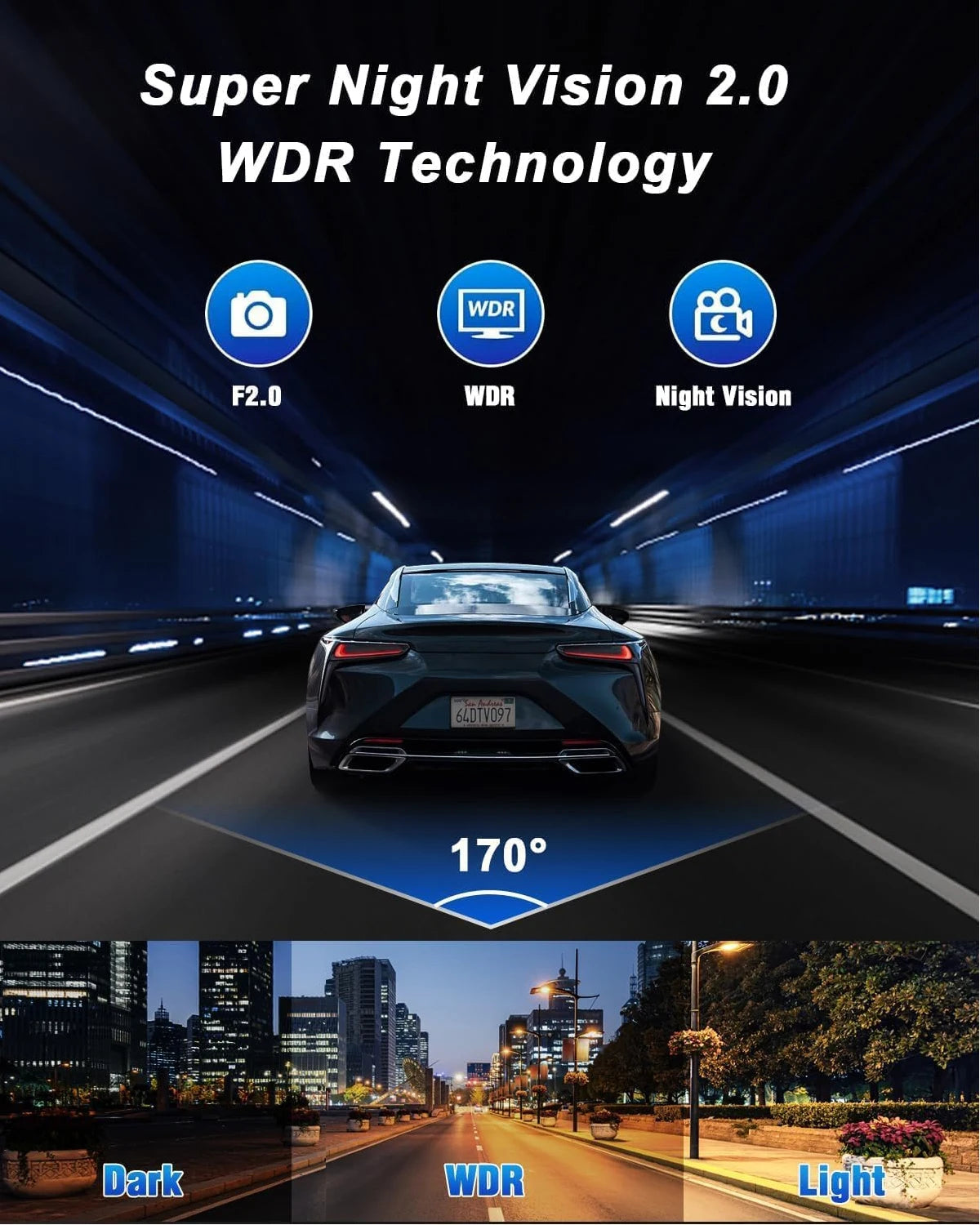 Dash Cam 3 Channel 1080P | Front Rear Inside Car DVR Camera Video Recorder