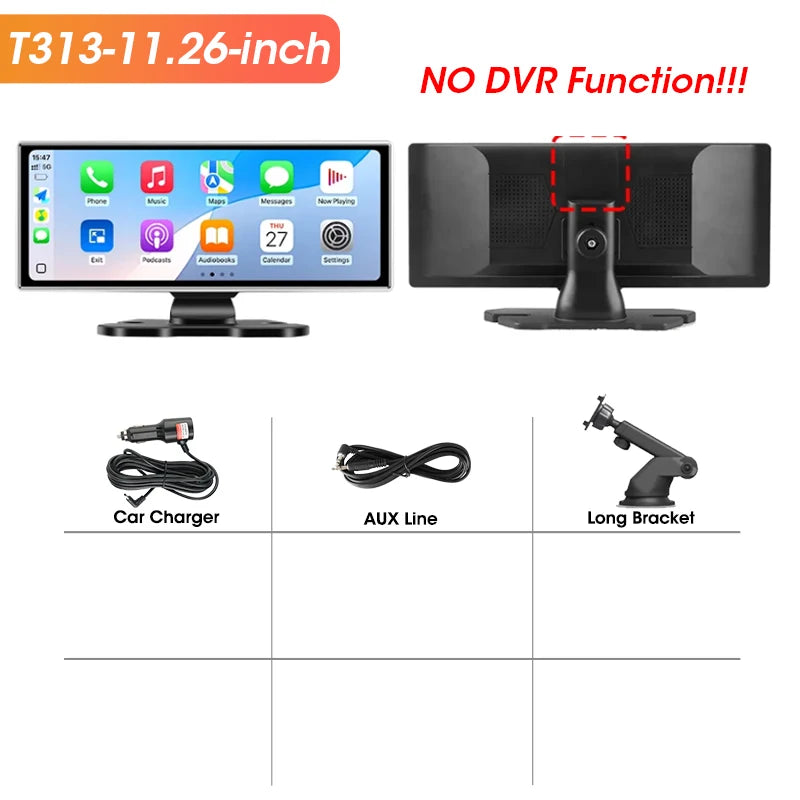 11.26" Dash Cam 4K Car DVR Wireless CarPlay Android Auto | GPS Dual Lens 5G WiFi FM