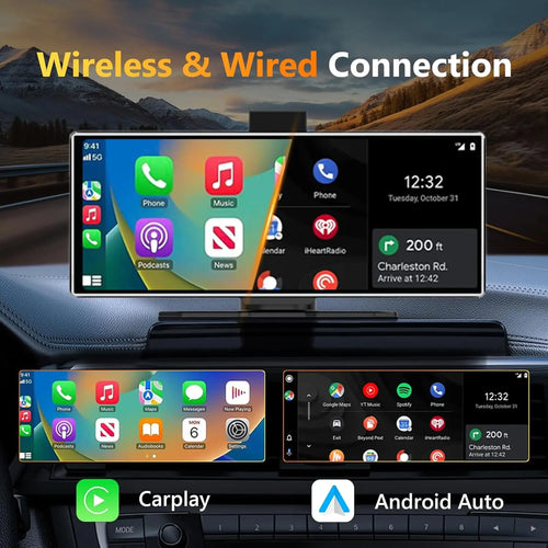11.26" Dash Cam 4K Car DVR Wireless CarPlay Android Auto | GPS Dual Lens 5G WiFi FM