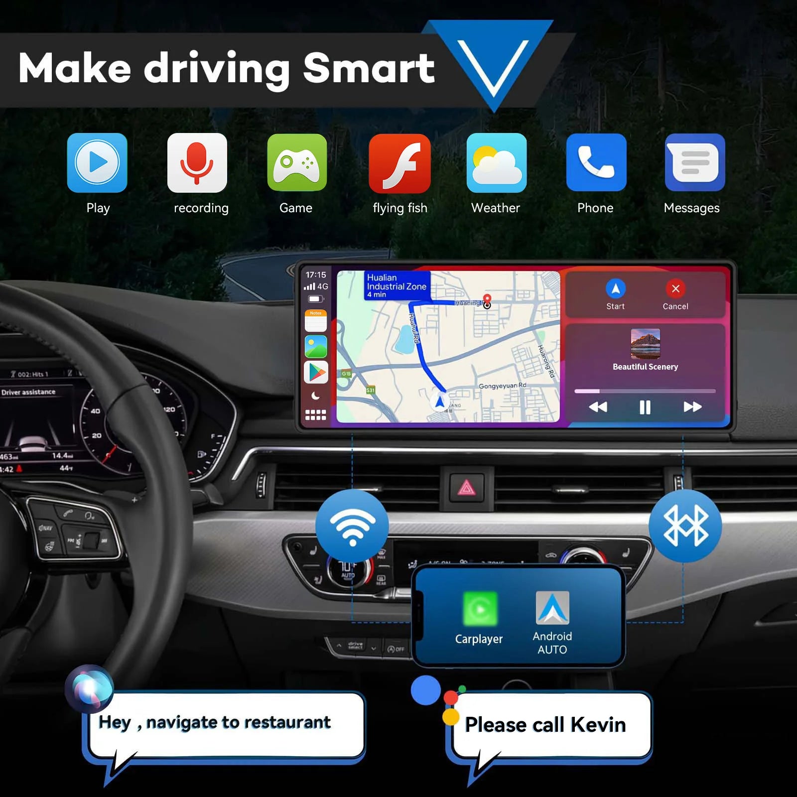 Universal Portable CarPlay Screen | Wireless Car Stereo with Android Auto Touchscreen