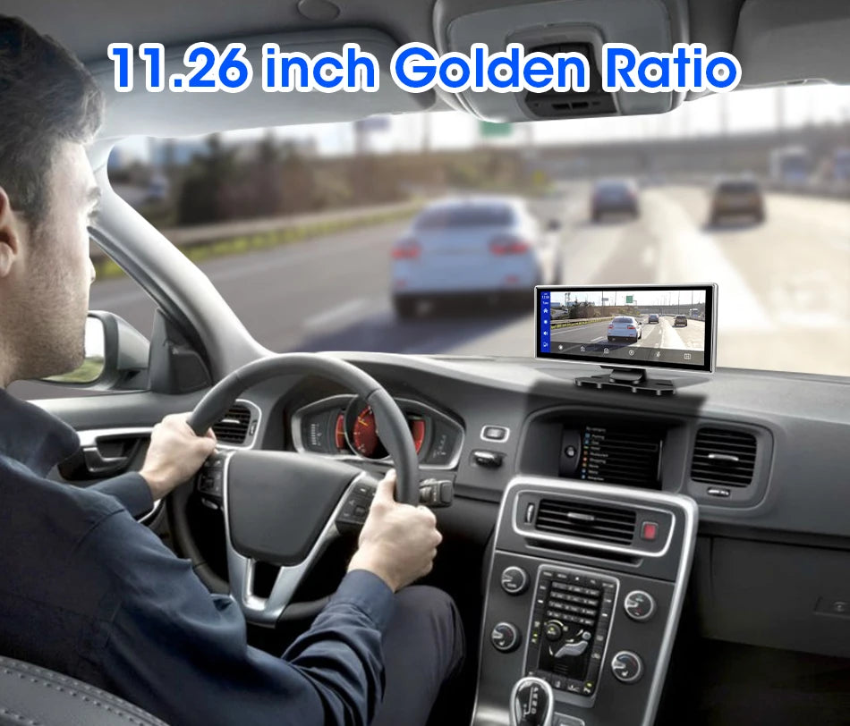 11.26" Dash Cam 4K Car DVR Wireless CarPlay Android Auto | GPS Dual Lens 5G WiFi FM