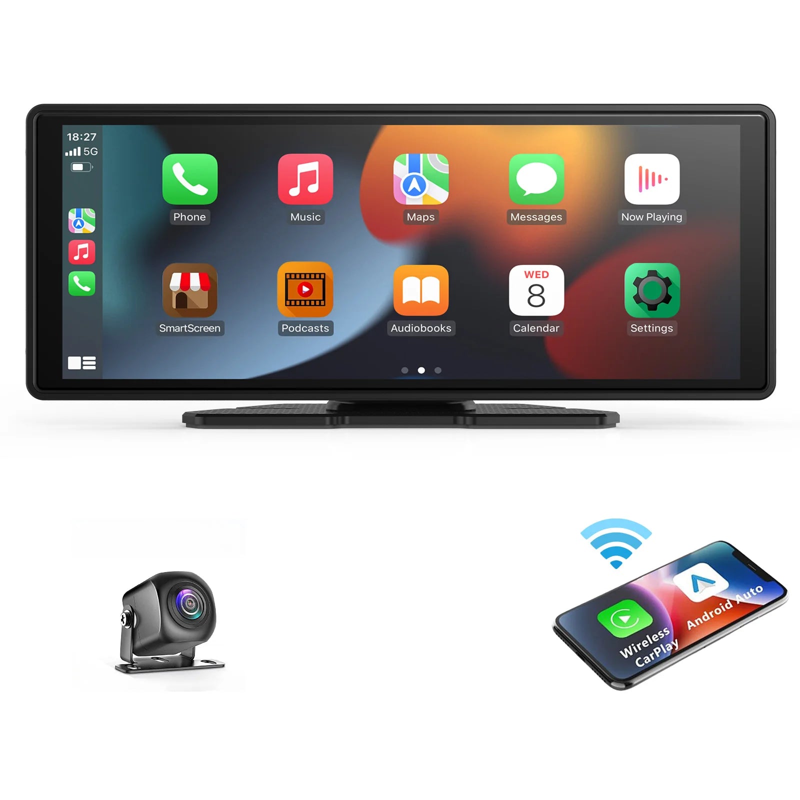 Universal Portable CarPlay Screen | Wireless Car Stereo with Android Auto Touchscreen
