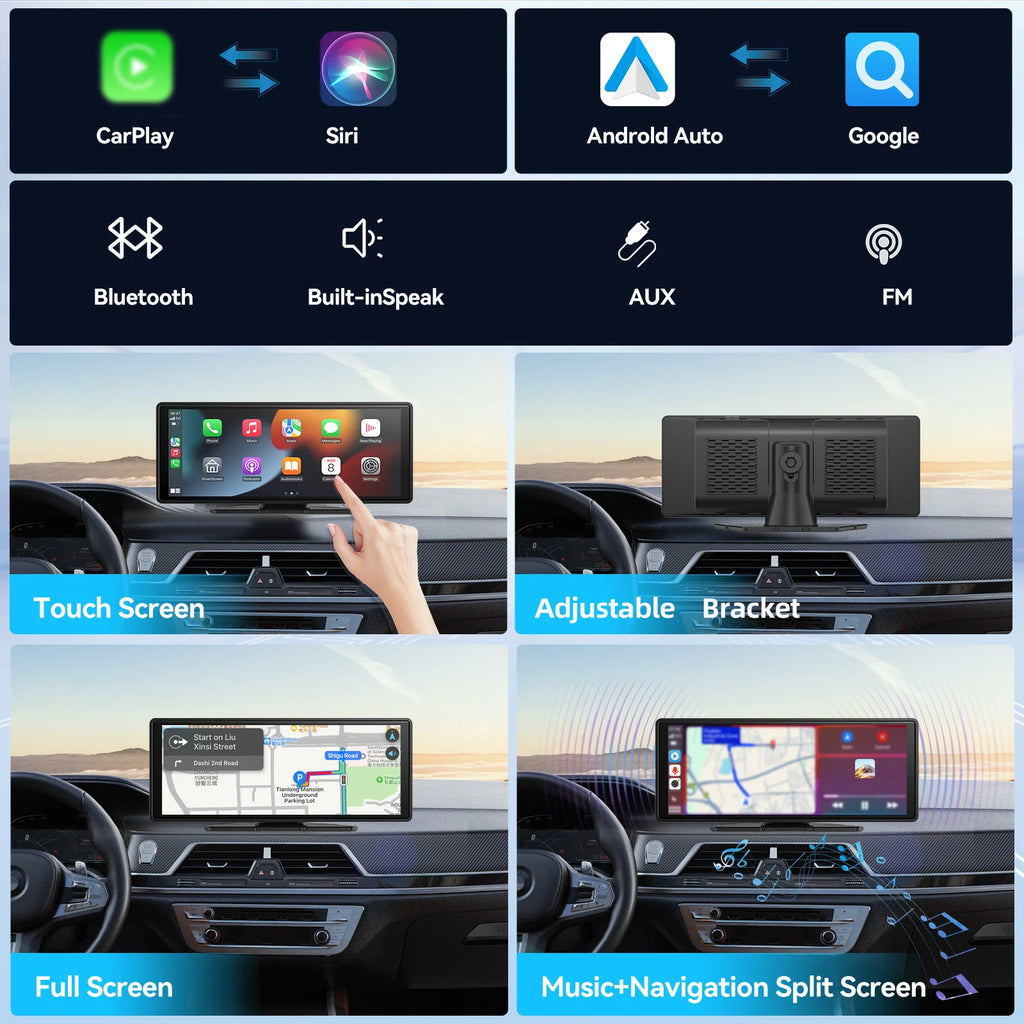 Universal Portable CarPlay Screen | Wireless Car Stereo with Android Auto Touchscreen